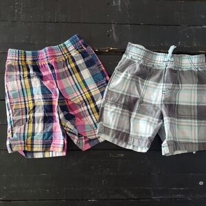 Bundle of 2 Plaid Shorts Carter's Healthtex Baby Boy 24 Months Blue Pink Grey